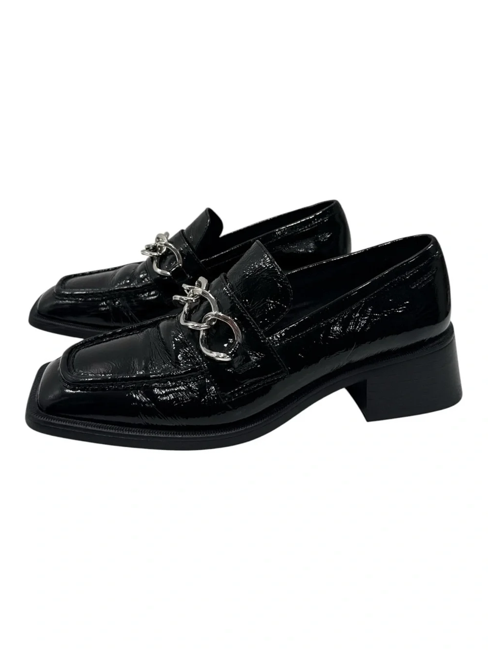 VAGABOND Patent Leather Chain-Accent Block Heel Blanca Loafers size 39 US 9